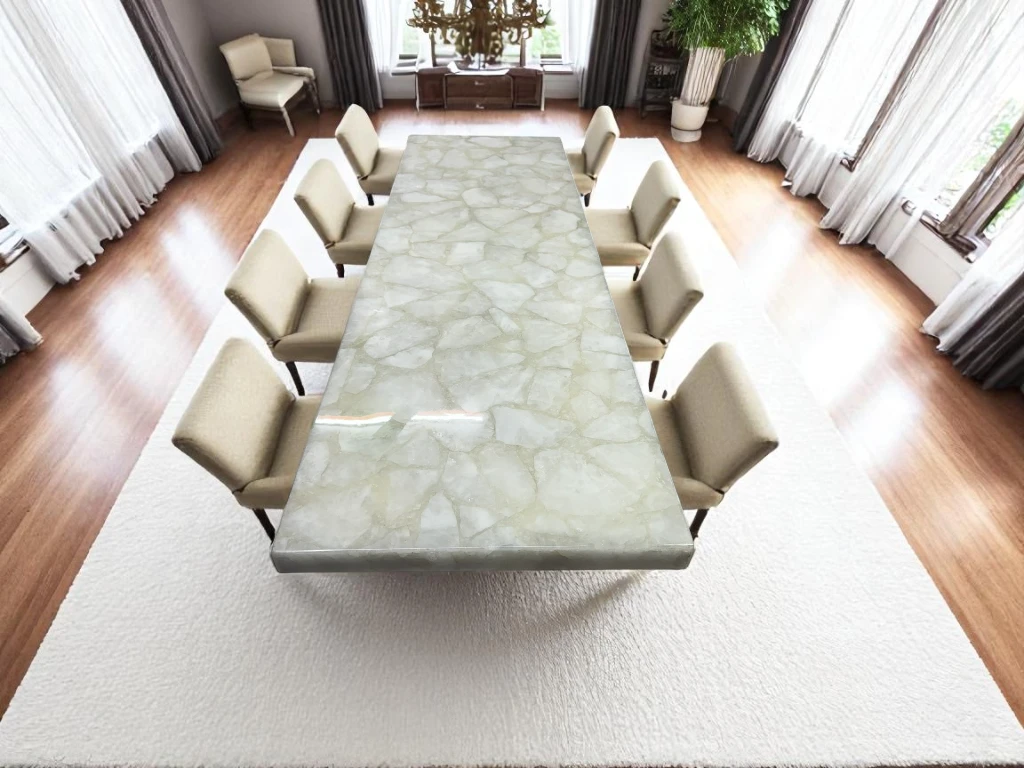 Luxurious White Quartz Living Room Dining Table 